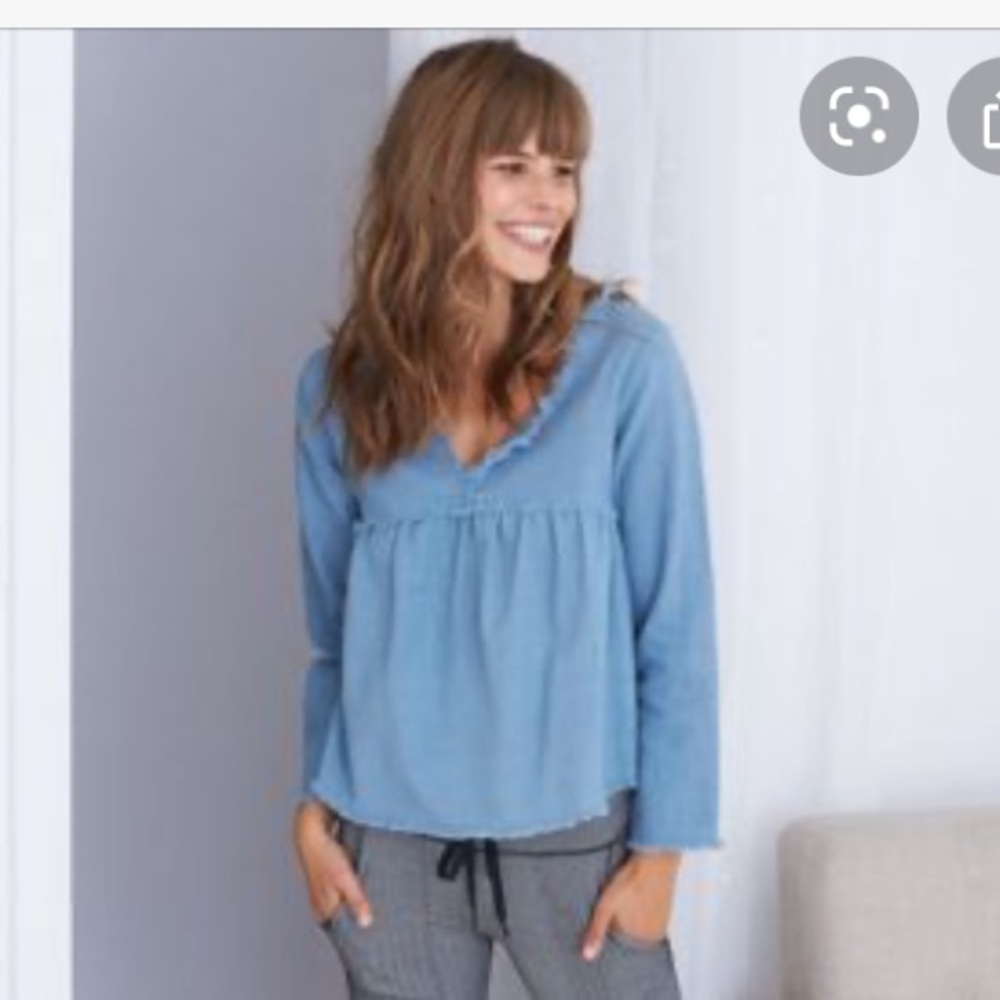 Baby blue blouse with frayed hems